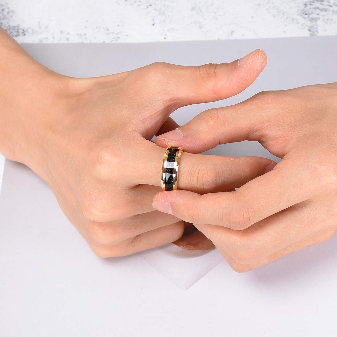 King Will 8mm Men's Tungsten Carbide Silver/Gold/Rose Gold Ring Gold Domed High Polished/Grooved/Faceted/Sandstone Sticker Inlay Step Edge Comfort Fit Wedding Ring