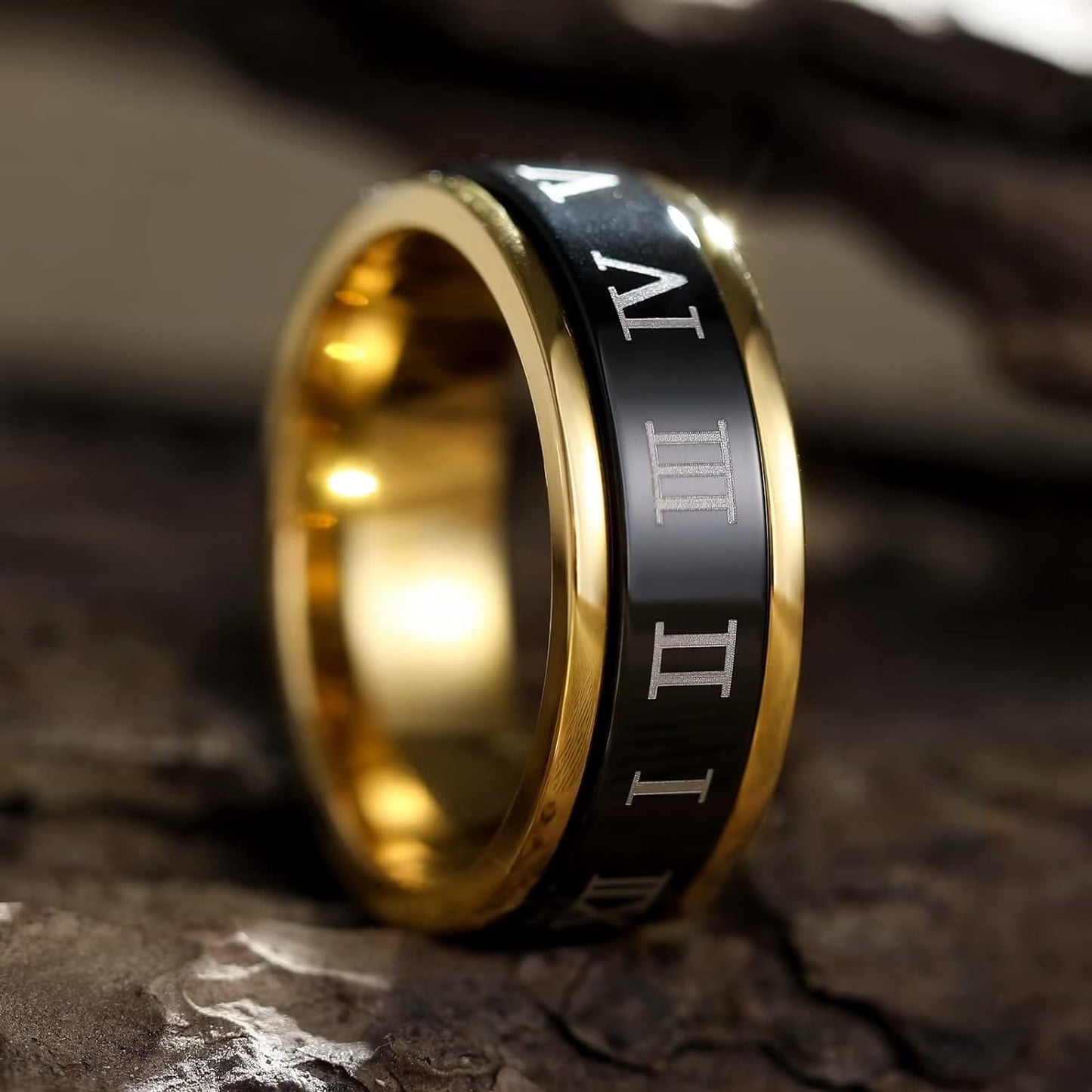 King Will 6mm 7mm 8mm Silver Black Stainless Steel Ring Spinner Ring Anxiety Relief Wedding Ring For Men Women Forest Elk Deer Family/Moon Star/Skull Head/Evil Eye/Poker Pattern