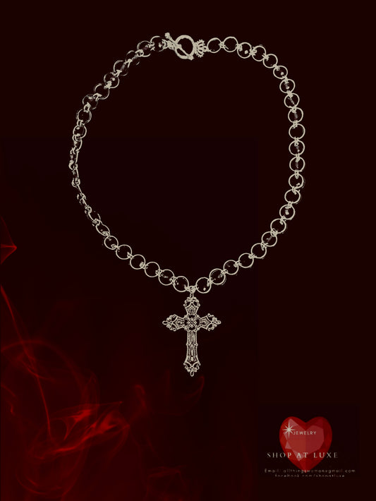 Gothic Cross Crucifix Beaded Chainmail Necklace