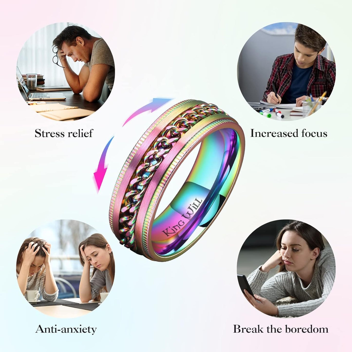 King Will Intertwine 8mm Spinner Ring Stainless Steel Fidget Ring Anxiety Ring for Men Black/Blue/Silver/Gold Fidget Anxiety Ring