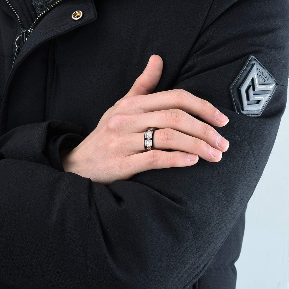 King Will DRAGON Men's 8mm/6mm/5mm Red/Green Carbon Fiber Black Celtic Dragon Tungsten Carbide Ring Comfort Fit Wedding Band