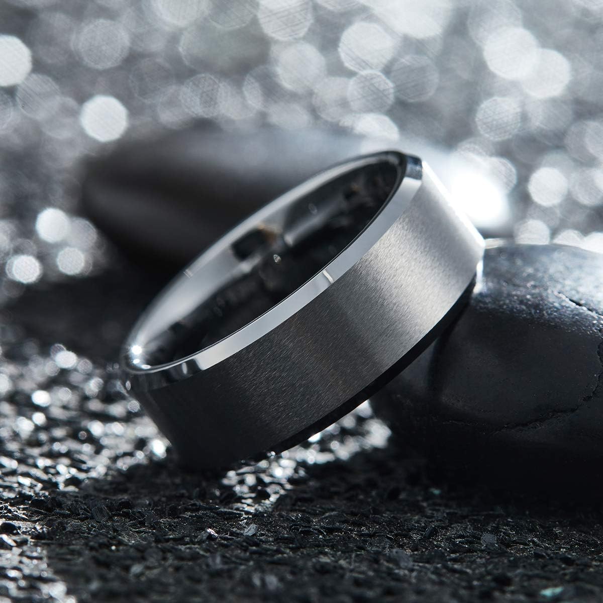 King Will Basic 6mm 7mm 8mm 9mm 10mm Men Wedding Black/Silver Tungsten Ring Matte Finish Beveled Polished Edge Comfort Fit