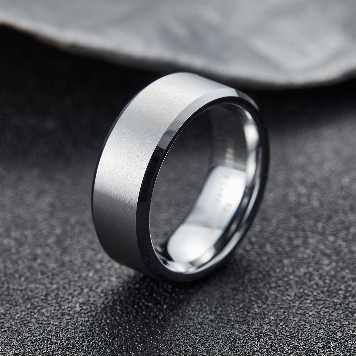 King Will Basic 6mm 7mm 8mm 9mm 10mm Men Wedding Black/Silver Tungsten Ring Matte Finish Beveled Polished Edge Comfort Fit
