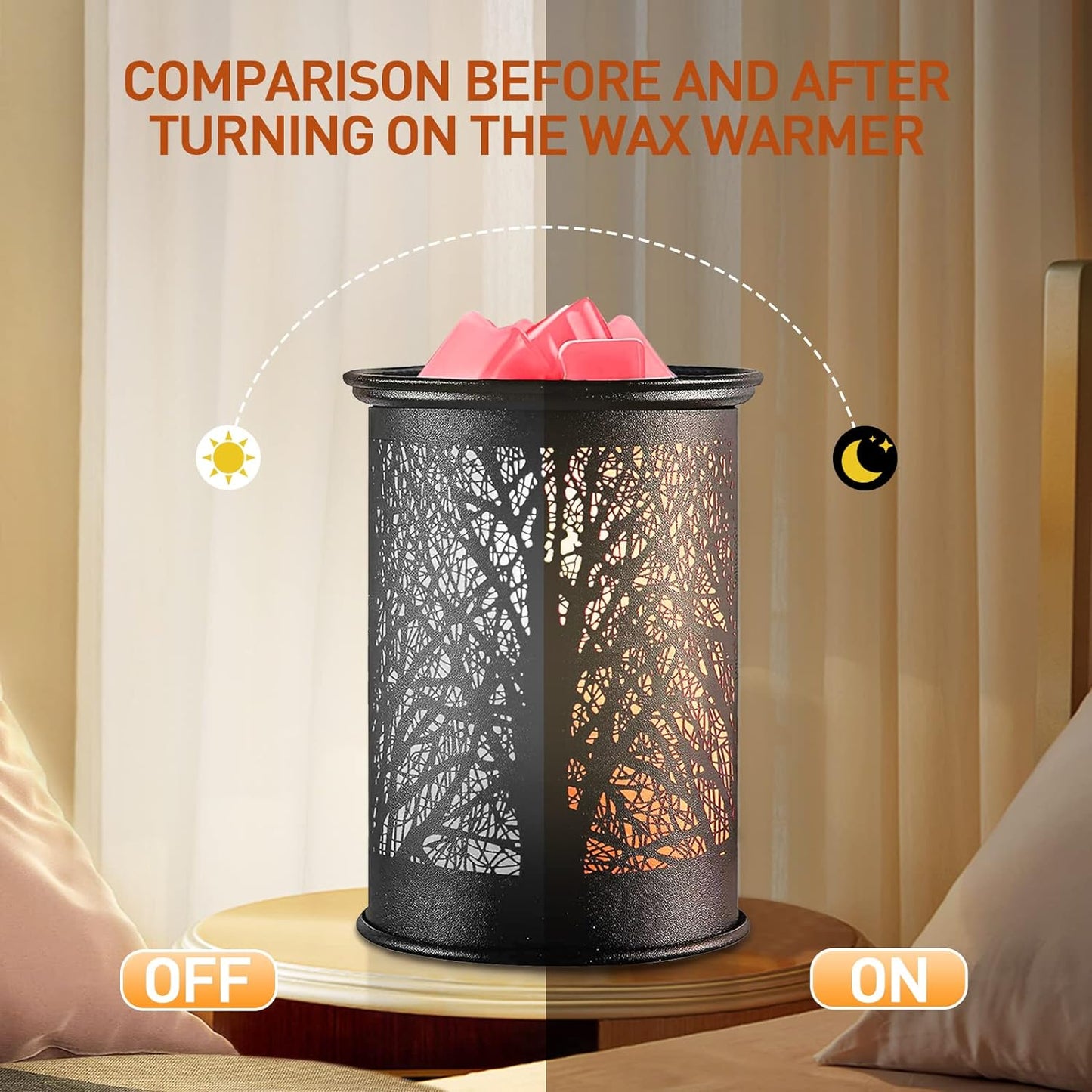 YUWENUS Electric Wax Melt Warmer Metal Wax Warmer for Scented Wax Fragrance Candle Oil Burner with 2 Light Bulbs Home Office Bedroom (Black)