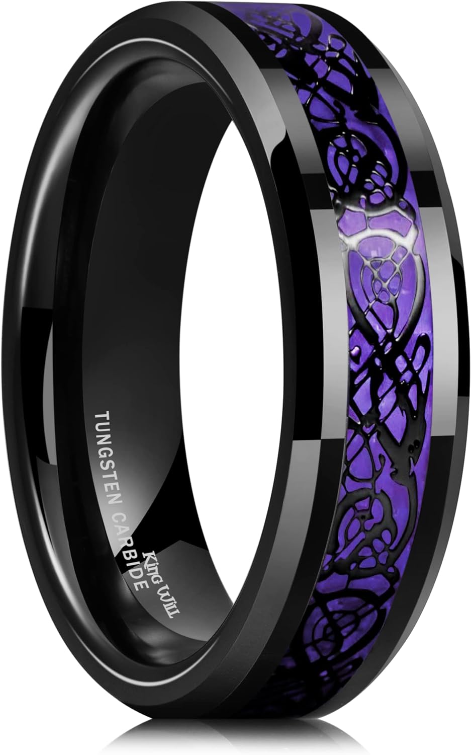 King Will DRAGON Men's 8mm/6mm/5mm Red/Green Carbon Fiber Black Celtic Dragon Tungsten Carbide Ring Comfort Fit Wedding Band