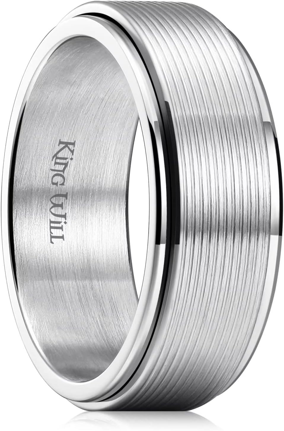 King Will Black Silver Gold Mens Spinner Anxiety Fidget Ring 8mm Stainless Steel Wire Mesh Chain Woven Mesh/Tire Stripe/Groove Ring for Stress Relieving