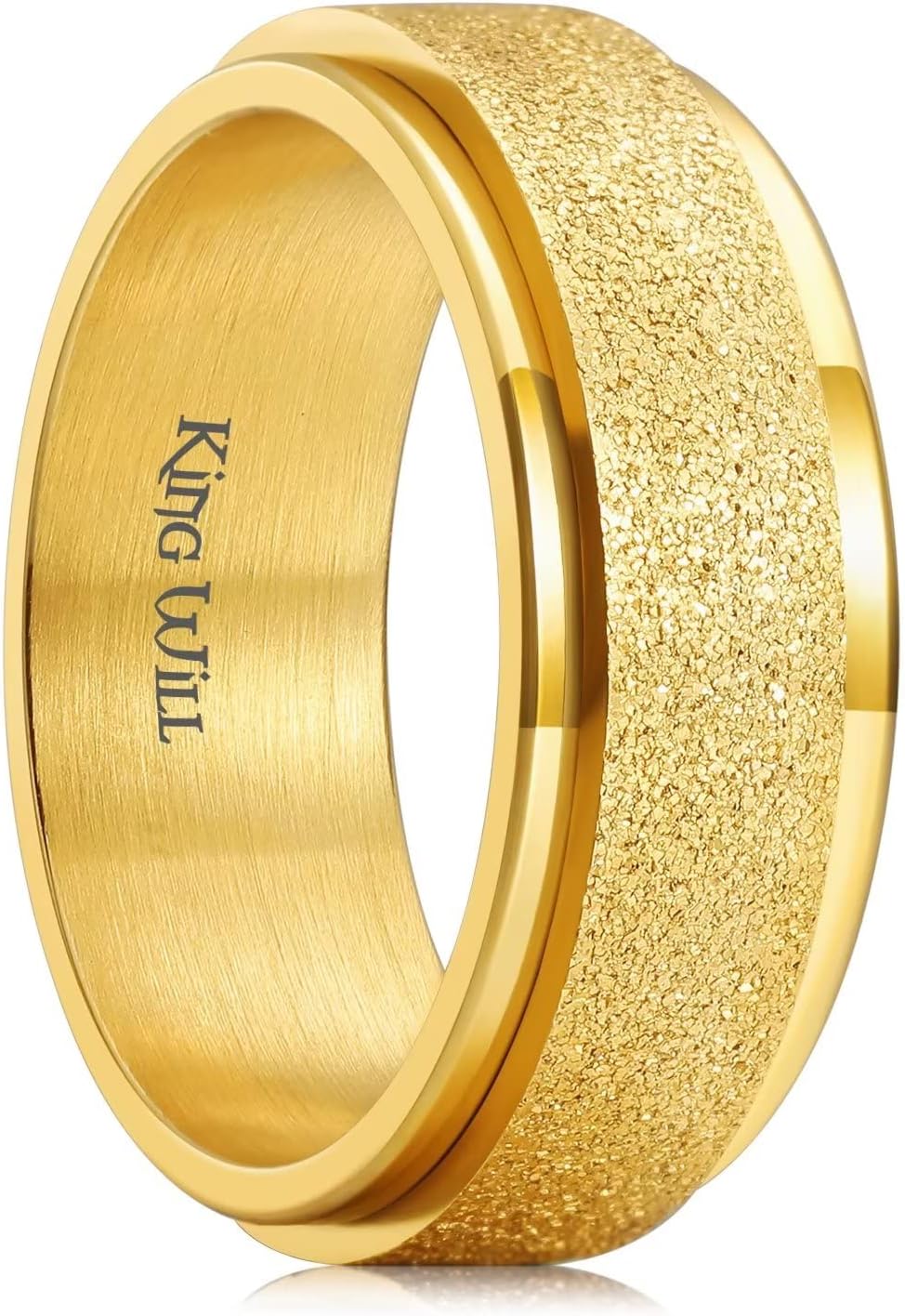 King Will Mens Fidget Ring Black/Gold/Rose Gold/Rainbow 8mm Stainless Steel Ring Spinner Ring For Men Women Stress Anxiety Relief Rotating Ring Finger Teens Toy Moon Sun Star/Triple Moon/Sand Blasted Comfort Fit For Unisex Adults