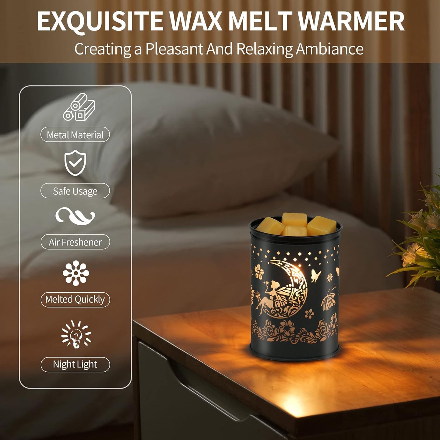 Metal Wax Warmer Electric,Wax melt Warmer,Candle Wax Burner, Candle Warmer,Candle Melter,for Home Office Décor and Gifts for Holiday(Moon/Flower Fairy)…