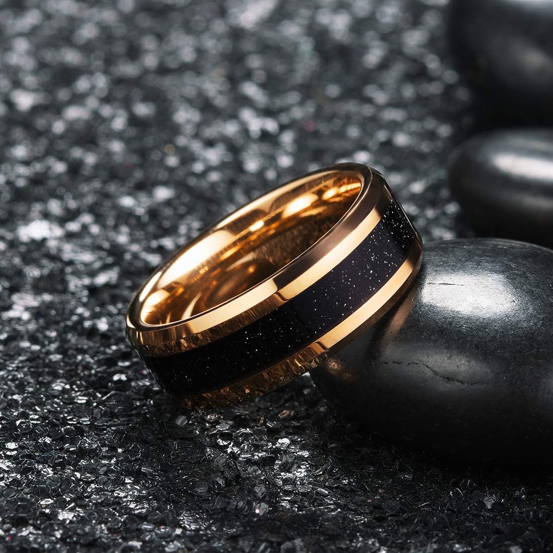 King Will 8mm Men's Tungsten Carbide Silver/Gold/Rose Gold Ring Gold Domed High Polished/Grooved/Faceted/Sandstone Sticker Inlay Step Edge Comfort Fit Wedding Ring