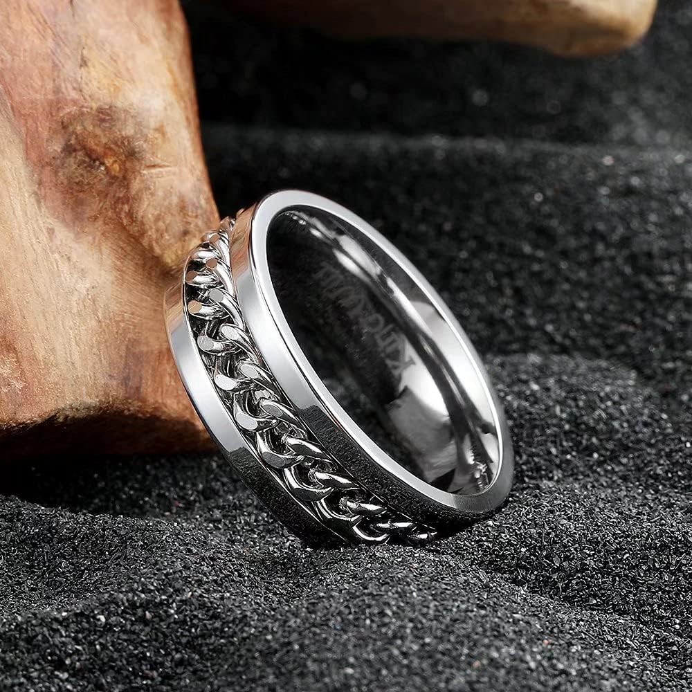 King Will Intertwine 8mm Spinner Ring Stainless Steel Fidget Ring Anxiety Ring for Men Black/Blue/Silver/Gold Fidget Anxiety Ring
