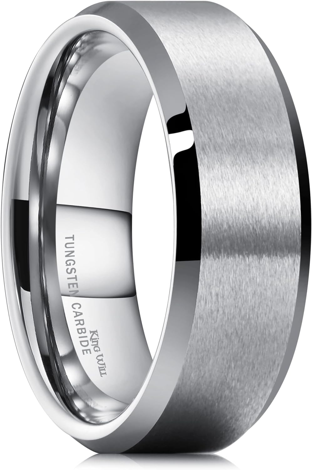 King Will Basic 6mm 7mm 8mm 9mm 10mm Men Wedding Black/Silver Tungsten Ring Matte Finish Beveled Polished Edge Comfort Fit