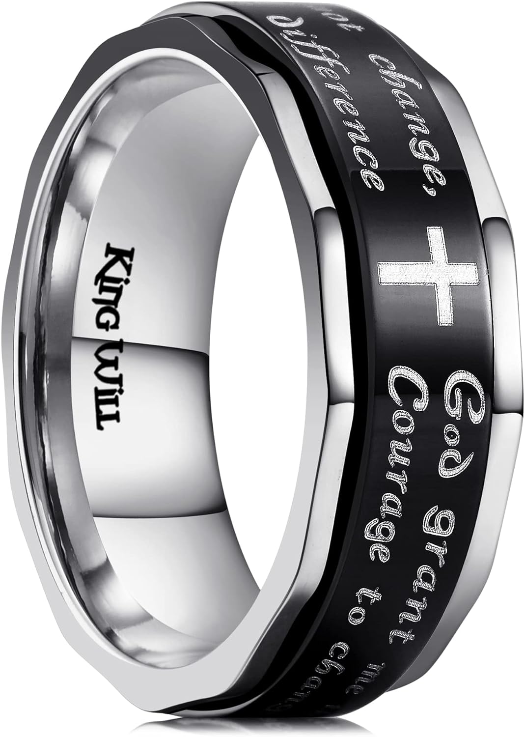 King Will 8mm Black/Gold/Silver Stainless Steel Ring Lord's Prayer Rotatable Ring Men Wedding Band Rings Comfort Fit