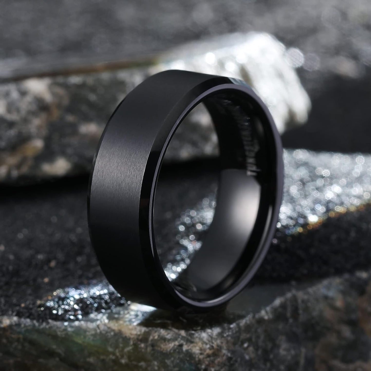 King Will Basic 6mm 7mm 8mm 9mm 10mm Men Wedding Black/Silver Tungsten Ring Matte Finish Beveled Polished Edge Comfort Fit