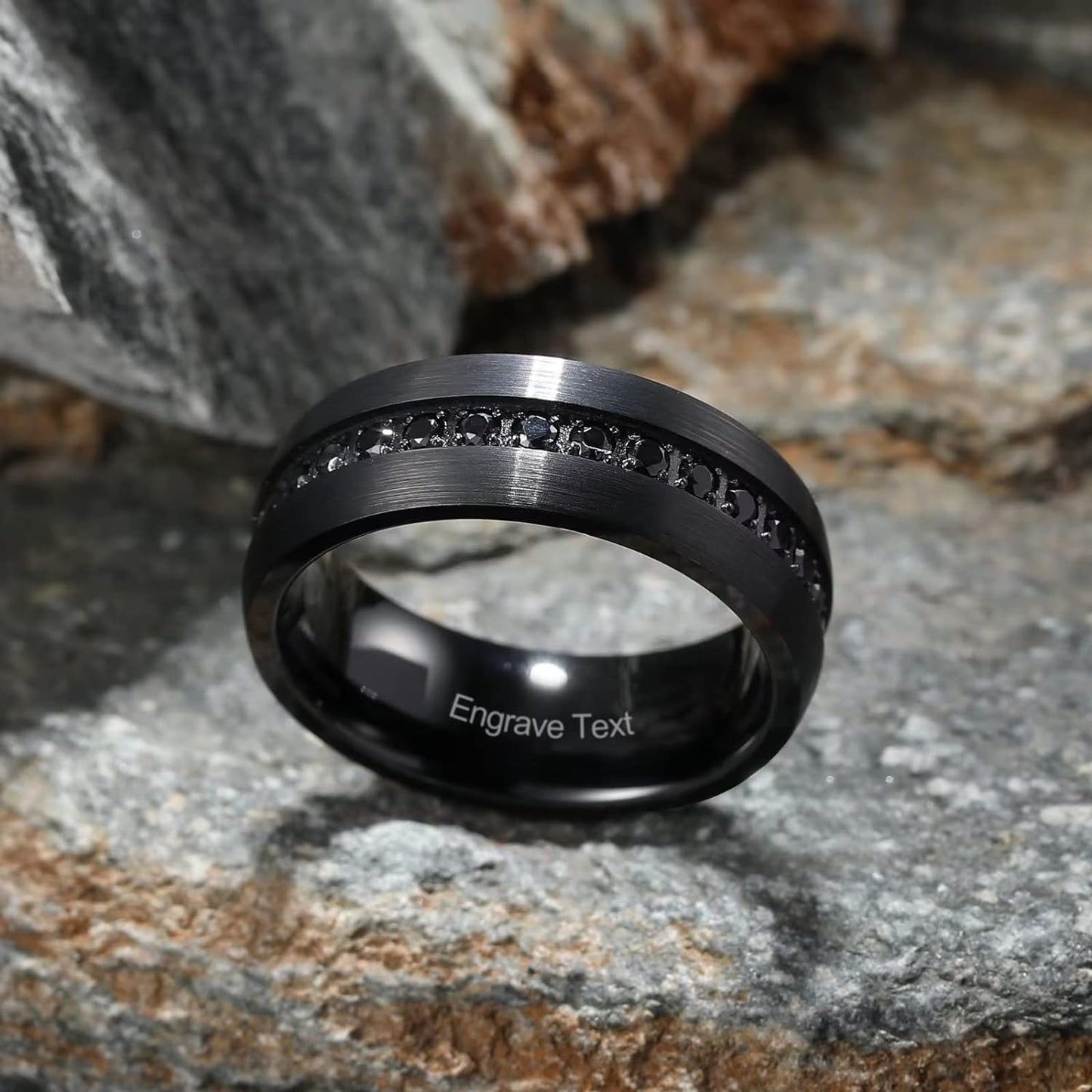 King Will GEM Custom Engraving Mens 8mm Tungsten Carbide Ring Cubic Zircon Stones Engagement Wedding Promise Band for Women Men Personalized