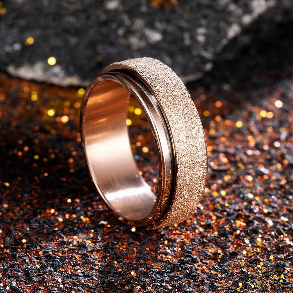 King Will Mens Fidget Ring Black/Gold/Rose Gold/Rainbow 8mm Stainless Steel Ring Spinner Ring For Men Women Stress Anxiety Relief Rotating Ring Finger Teens Toy Moon Sun Star/Triple Moon/Sand Blasted Comfort Fit For Unisex Adults