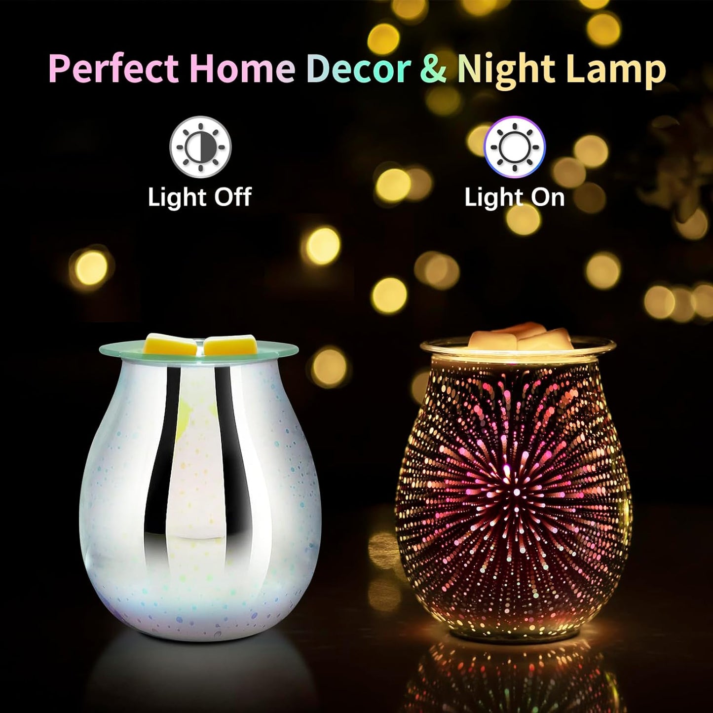 EQUSUPRO Wax Melt Warmer Wax Melter Wax Burner for Scented Wax Electric Fragrance Warmer for Wax Cubes & Tarts, Vivid 3D Design 7 Colors LED Light Gift & Decor for Home Office Studio (Fireworks-PTC)