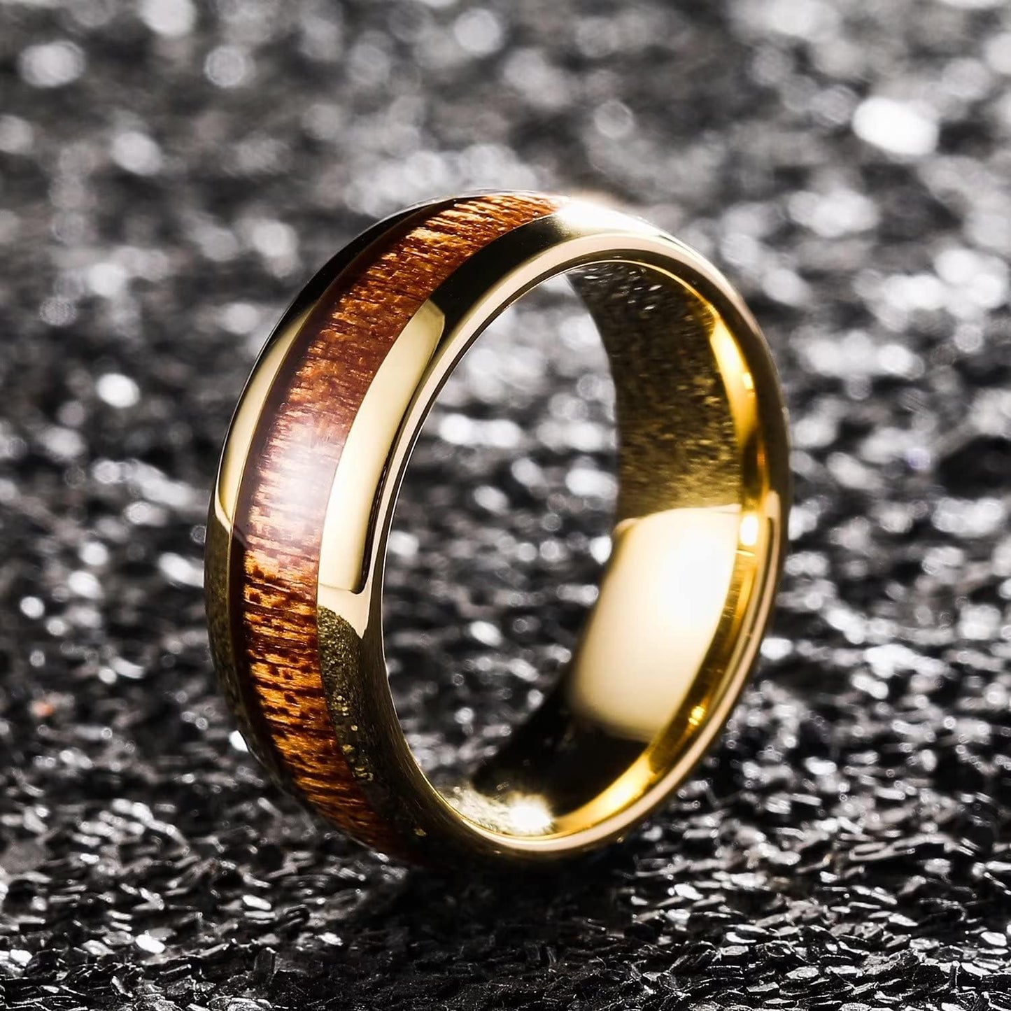 King Will Nature Koa Wood Inlay Tungsten Carbide Wedding Ring 8mm Rose Gold/Blue/Black/Silver High Polished Comfort Fit