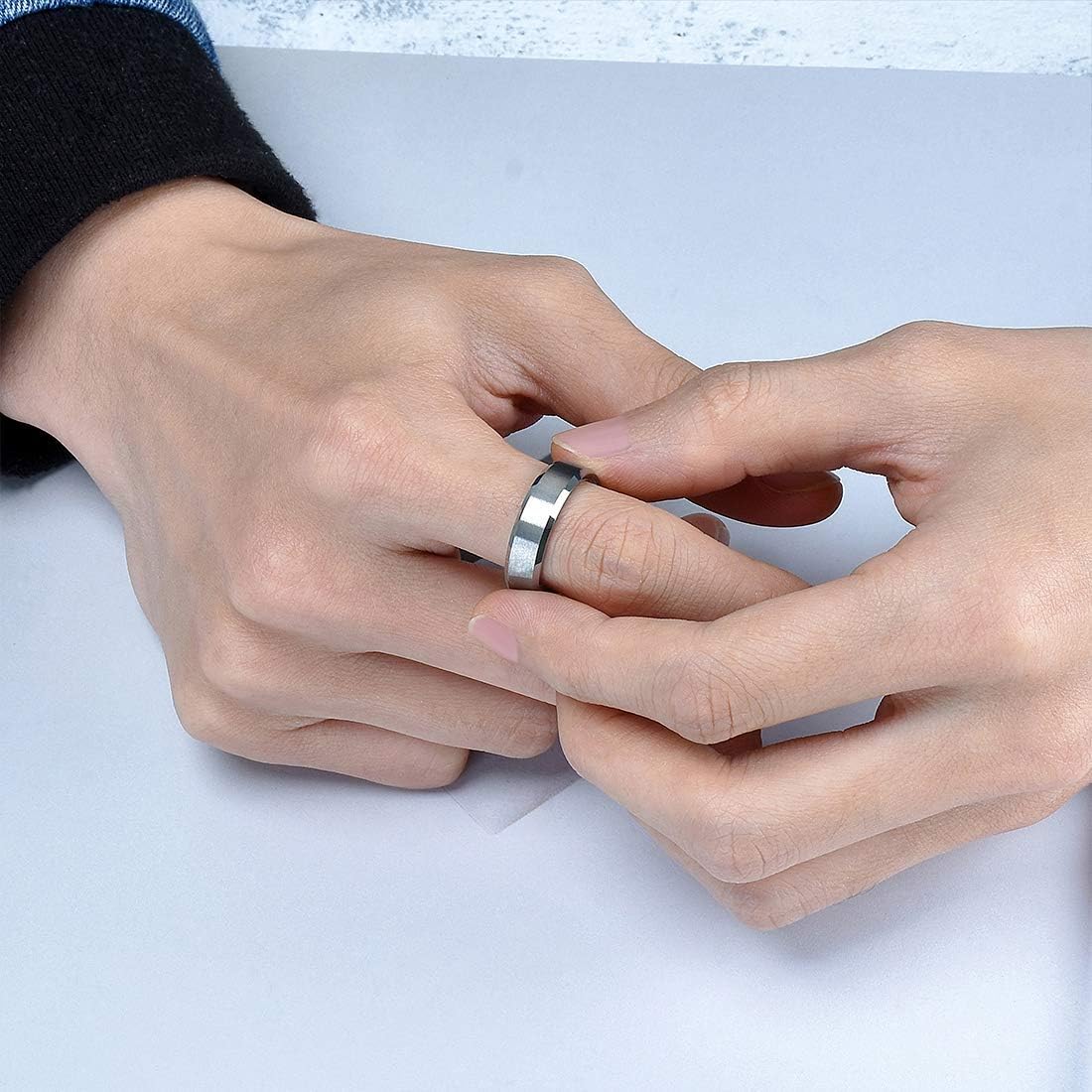 King Will Basic 6mm 7mm 8mm 9mm 10mm Men Wedding Black/Silver Tungsten Ring Matte Finish Beveled Polished Edge Comfort Fit