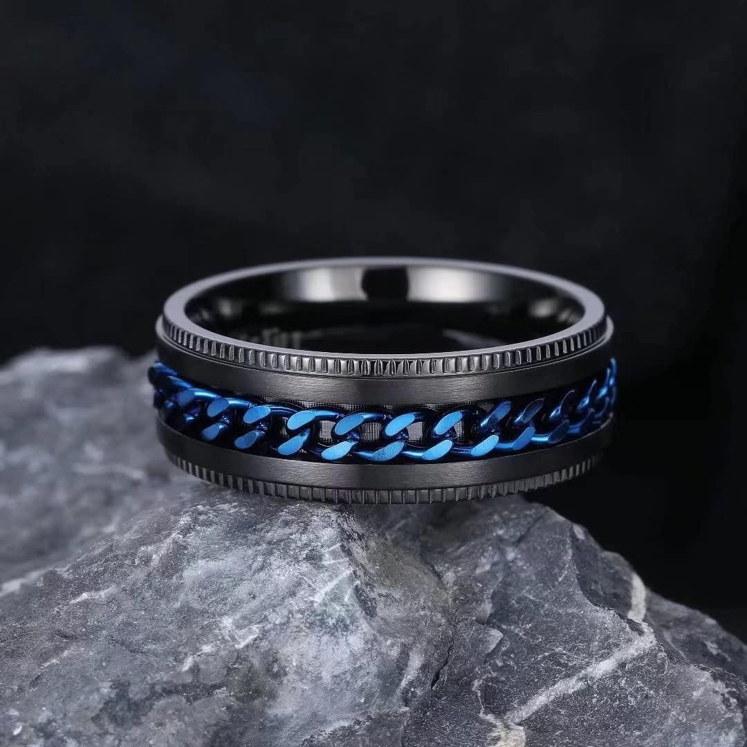King Will Intertwine 8mm Spinner Ring Stainless Steel Fidget Ring Anxiety Ring for Men Black/Blue/Silver/Gold Fidget Anxiety Ring