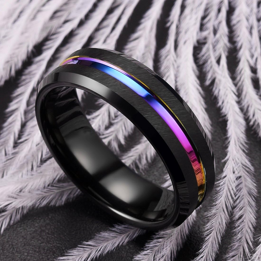 King Will 6mm 7mm 8mm Groove Tungsten Carbide Wedding Ring for Men Black/Silver/Rainbow/Rose Gold/Red/Brown/Blue Thin Groove Center Tungsten Wedding Band Matte Finish