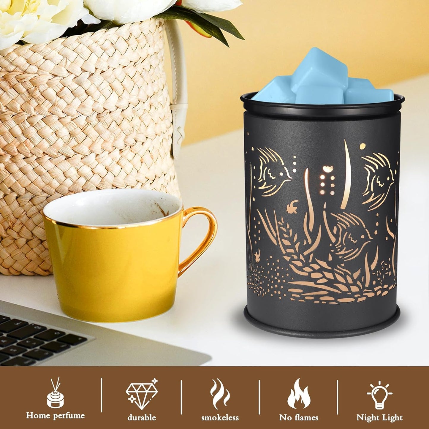 Metal Wax Warmer Electric,Wax melt Warmer,Candle Wax Burner, Candle Warmer,Candle Melter,for Home Office Décor and Gifts for Holiday(Moon/Flower Fairy)…