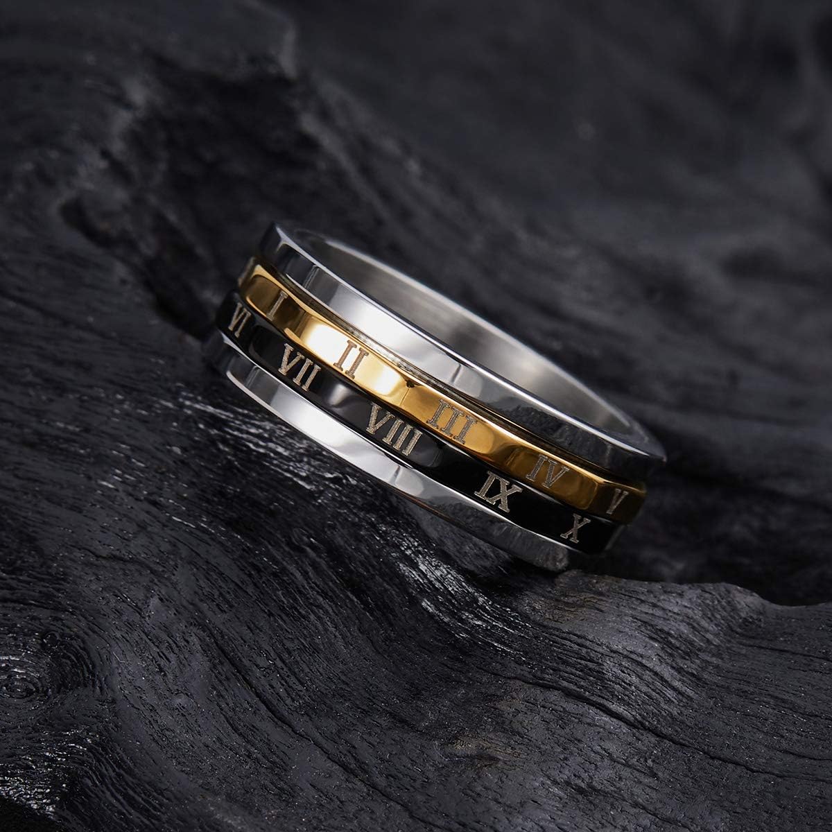 King Will 6mm 7mm 8mm Silver Black Stainless Steel Ring Spinner Ring Anxiety Relief Wedding Ring For Men Women Forest Elk Deer Family/Moon Star/Skull Head/Evil Eye/Poker Pattern