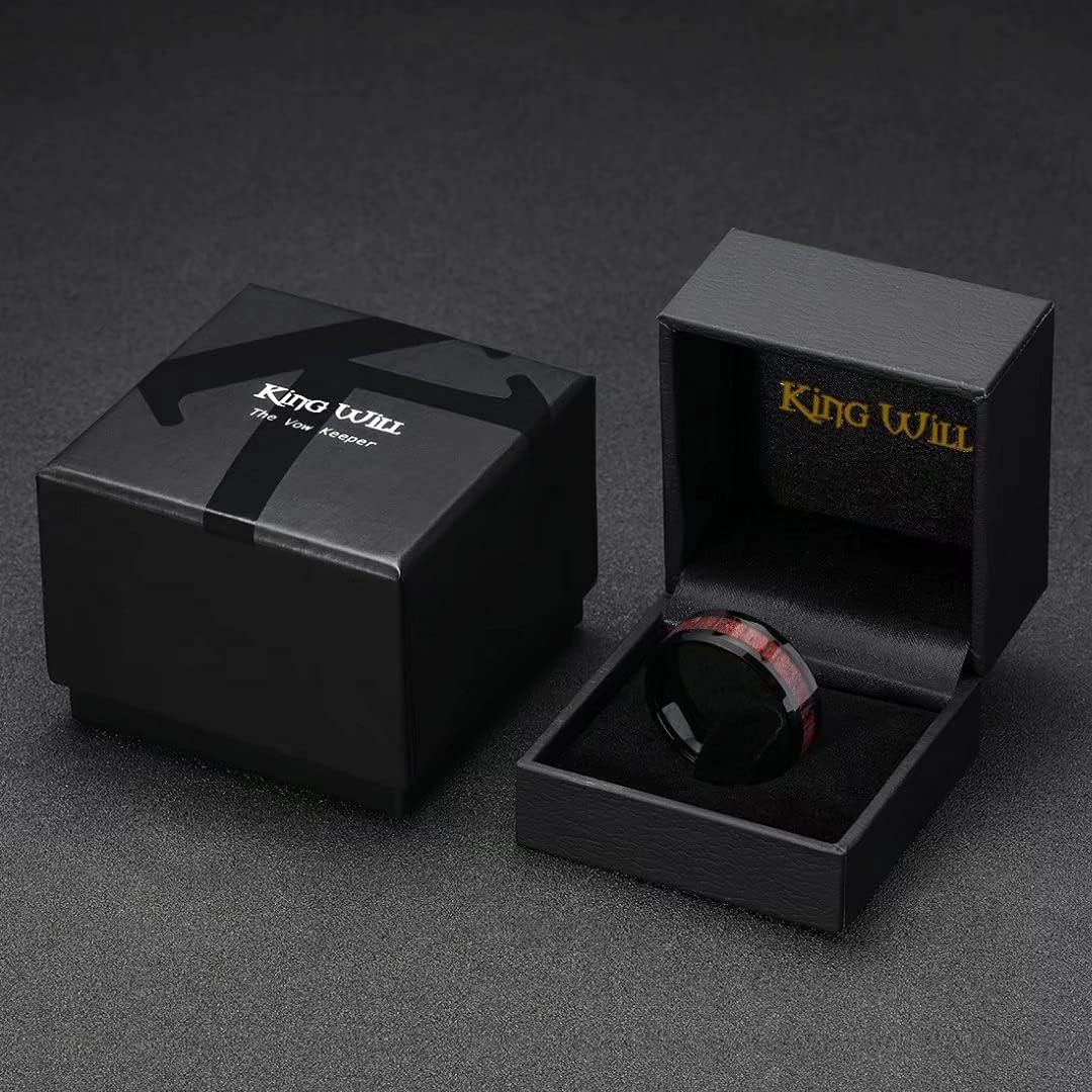 King Will Nature Koa Wood Inlay Tungsten Carbide Wedding Ring 8mm Rose Gold/Blue/Black/Silver High Polished Comfort Fit