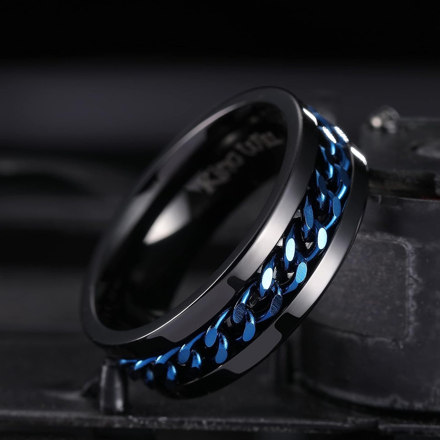King Will Intertwine 8mm Spinner Ring Stainless Steel Fidget Ring Anxiety Ring for Men Black/Blue/Silver/Gold Fidget Anxiety Ring