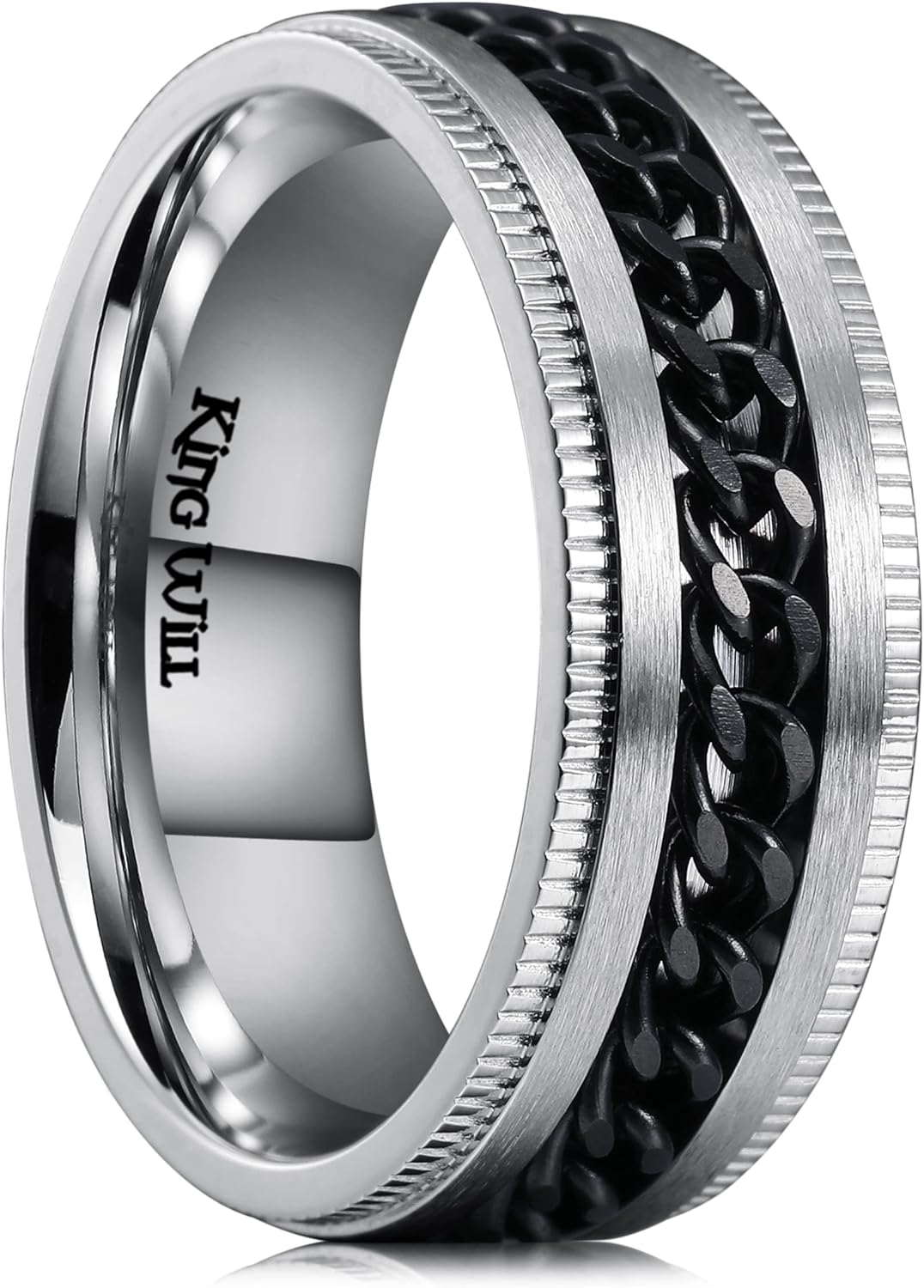 King Will Intertwine 8mm Spinner Ring Stainless Steel Fidget Ring Anxiety Ring for Men Black/Blue/Silver/Gold Fidget Anxiety Ring