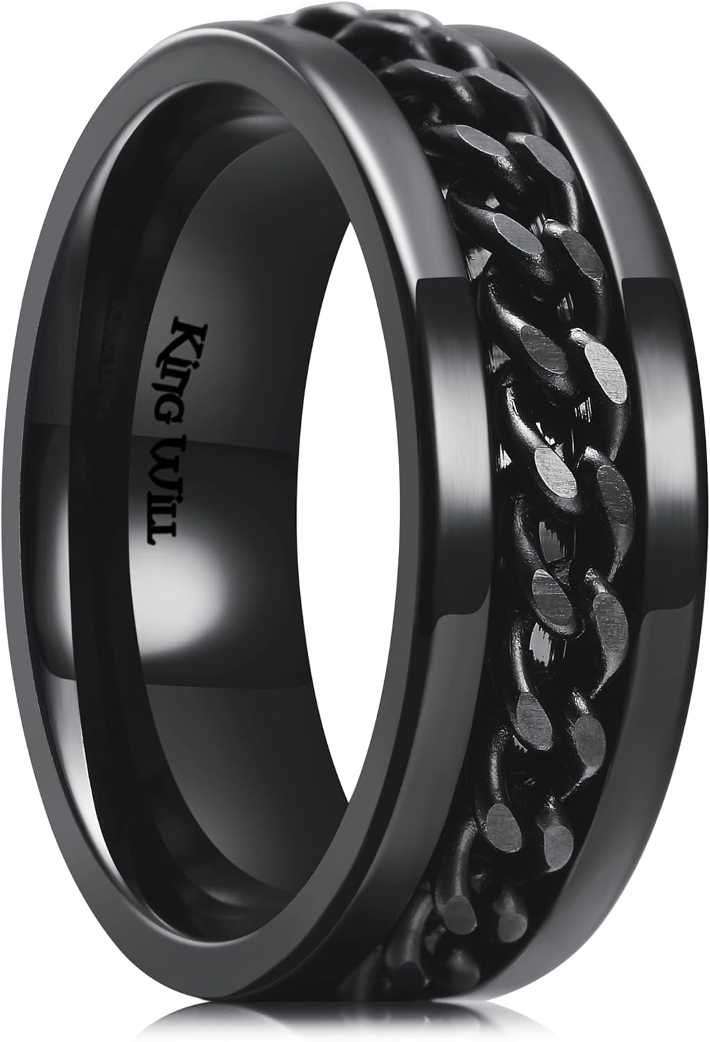 King Will Intertwine 8mm Spinner Ring Stainless Steel Fidget Ring Anxiety Ring for Men Black/Blue/Silver/Gold Fidget Anxiety Ring