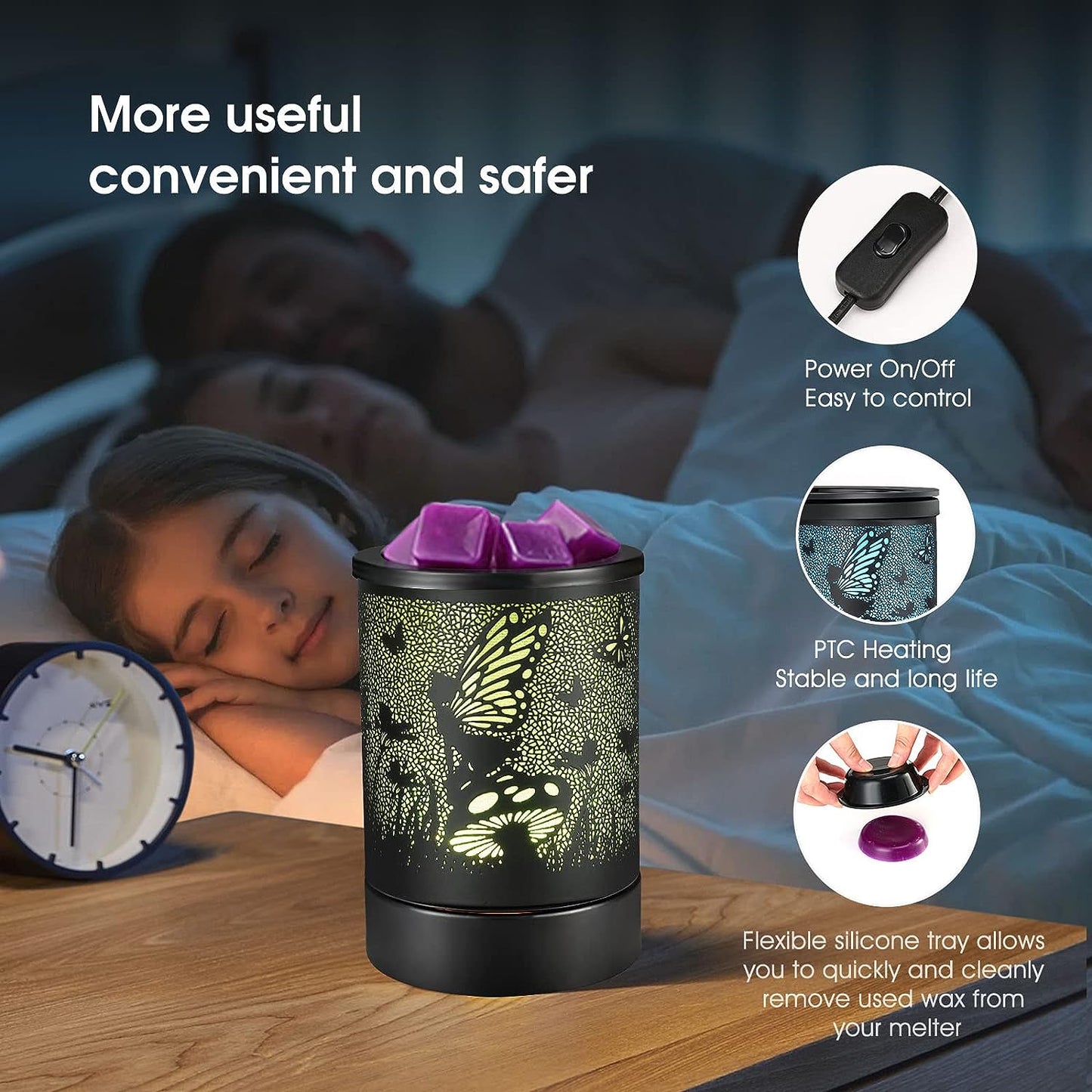 inrorans Sun Moon Star Electric Oil Warmer Black Metal Wax Warmer for Scented Wax with 7 Colors Changing LED nightLight PTC Element Reusable Silicone Liner Scented Wax Warmer for Home Decor…