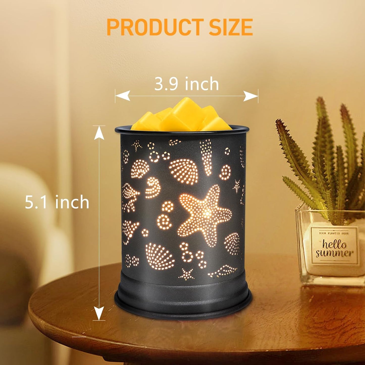 YUWENUS Electric Wax Melt Warmer Metal Wax Warmer for Scented Wax Fragrance Candle Oil Burner with 2 Light Bulbs Home Office Bedroom (Black)