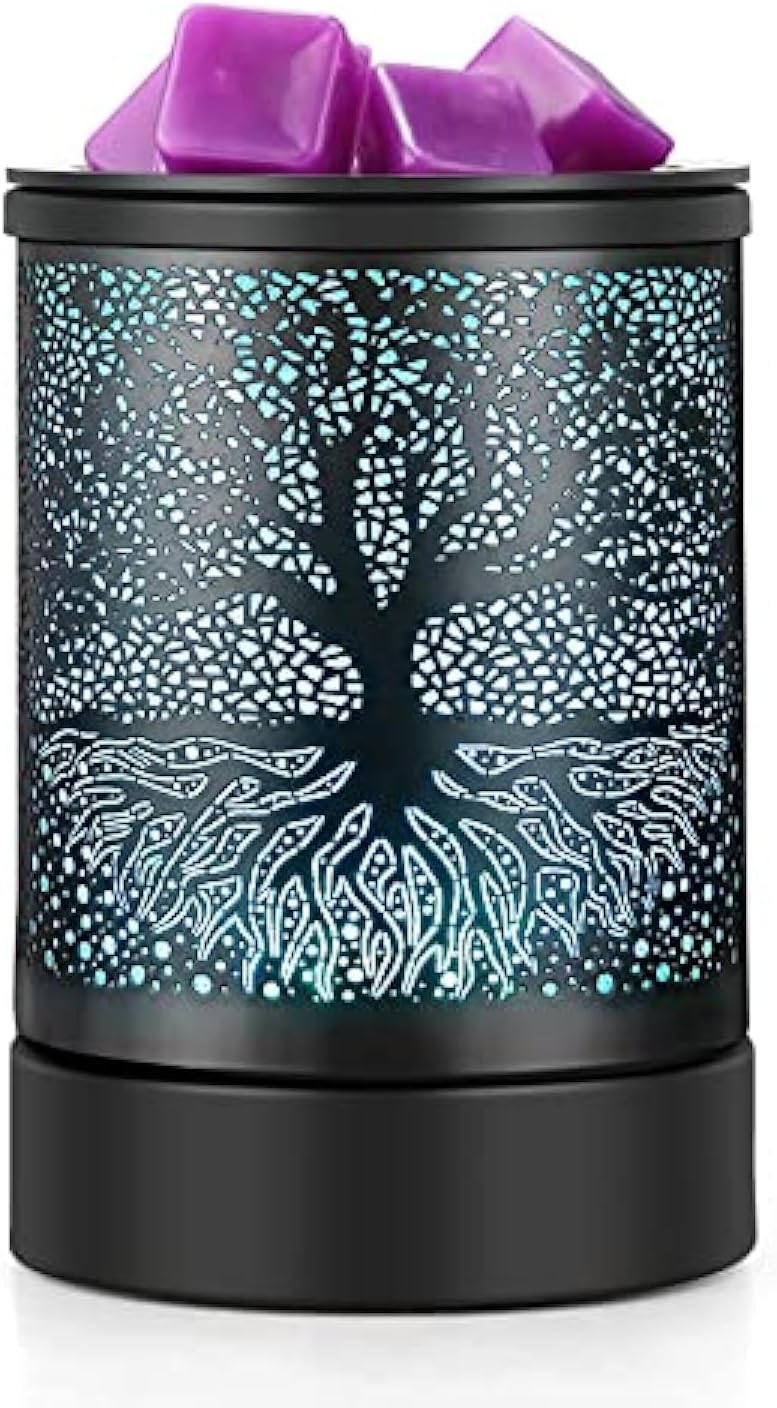 inrorans Sun Moon Star Electric Oil Warmer Black Metal Wax Warmer for Scented Wax with 7 Colors Changing LED nightLight PTC Element Reusable Silicone Liner Scented Wax Warmer for Home Decor…