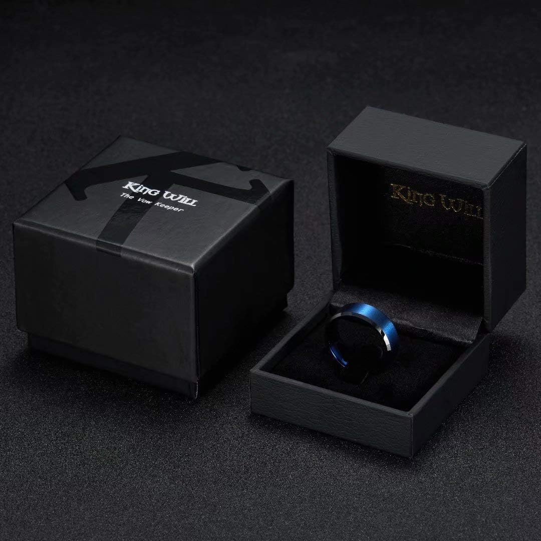 King Will Basic Unisex Silver/Black/Blue/Rose Gold/Gold/Purple Tungsten Carbide Matte Polished Finish Wedding Beveled Edge Engagement Band Ring for Men Women