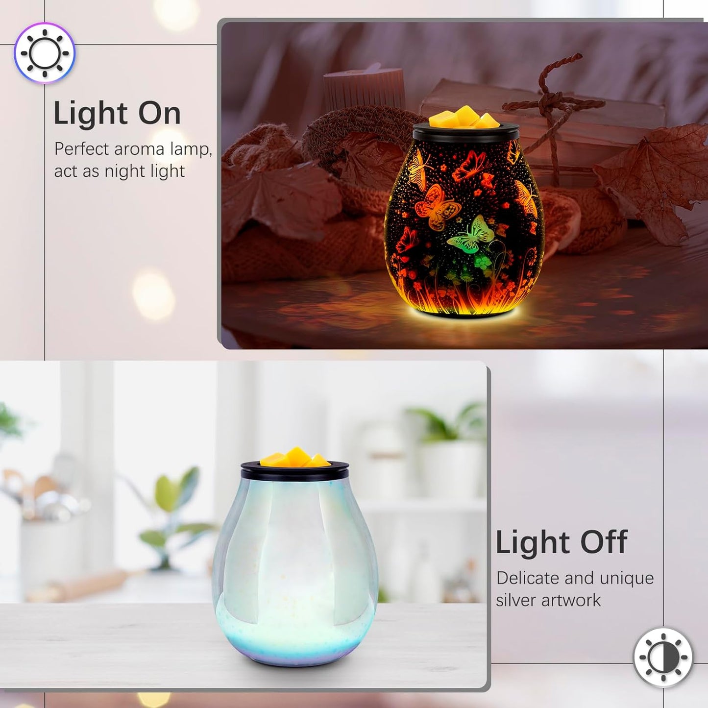EQUSUPRO Wax Melt Warmer Wax Melter Wax Burner for Scented Wax Electric Fragrance Warmer for Wax Cubes & Tarts, Vivid 3D Design 7 Colors LED Light Gift & Decor for Home Office Studio (Fireworks-PTC)