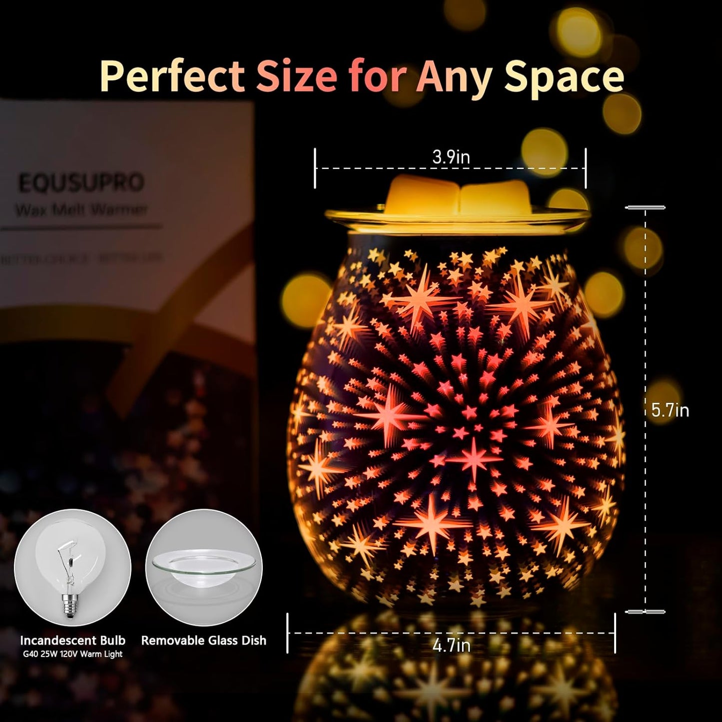 EQUSUPRO Wax Melt Warmer Wax Melter Wax Burner for Scented Wax Electric Fragrance Warmer for Wax Cubes & Tarts, Vivid 3D Design 7 Colors LED Light Gift & Decor for Home Office Studio (Fireworks-PTC)