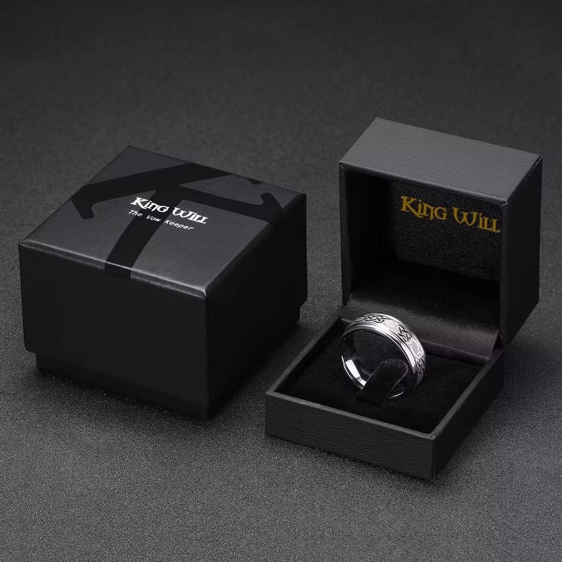 King Will Silver Black Celtic Knot/Greek Key Tungsten Wedding Rings Two Grooves Edge Laser Polished Celtic Knot/Greek Key Center and Matte Brushed Surface Wedding Band for Men Women