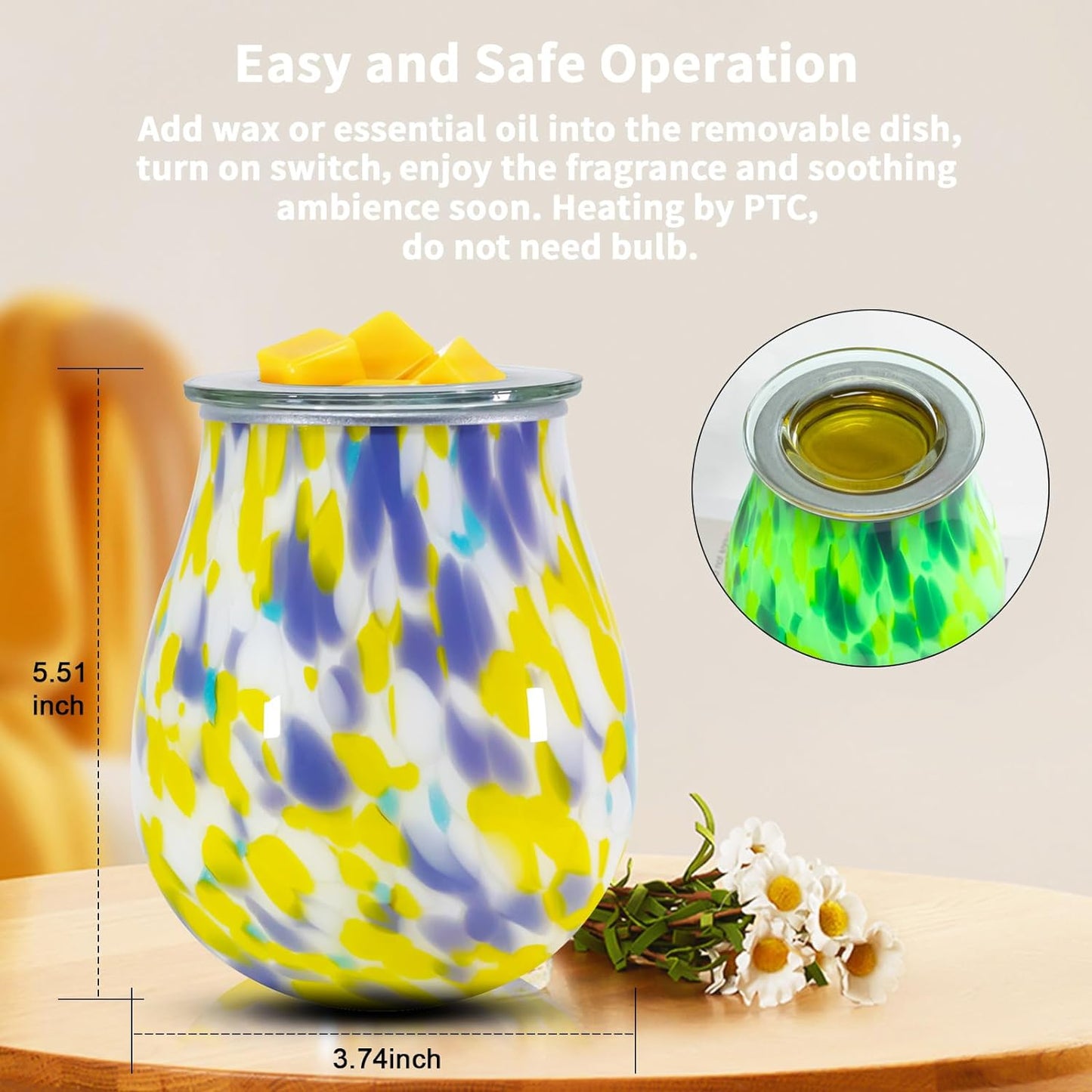 Electric Wax Melts Warmer Burner Essential Oil Warmer Wax Tart Burner Fragrance Night Light Aroma Decorative for Home Office Bedroom Living Room Decor Gifts (Light Green)