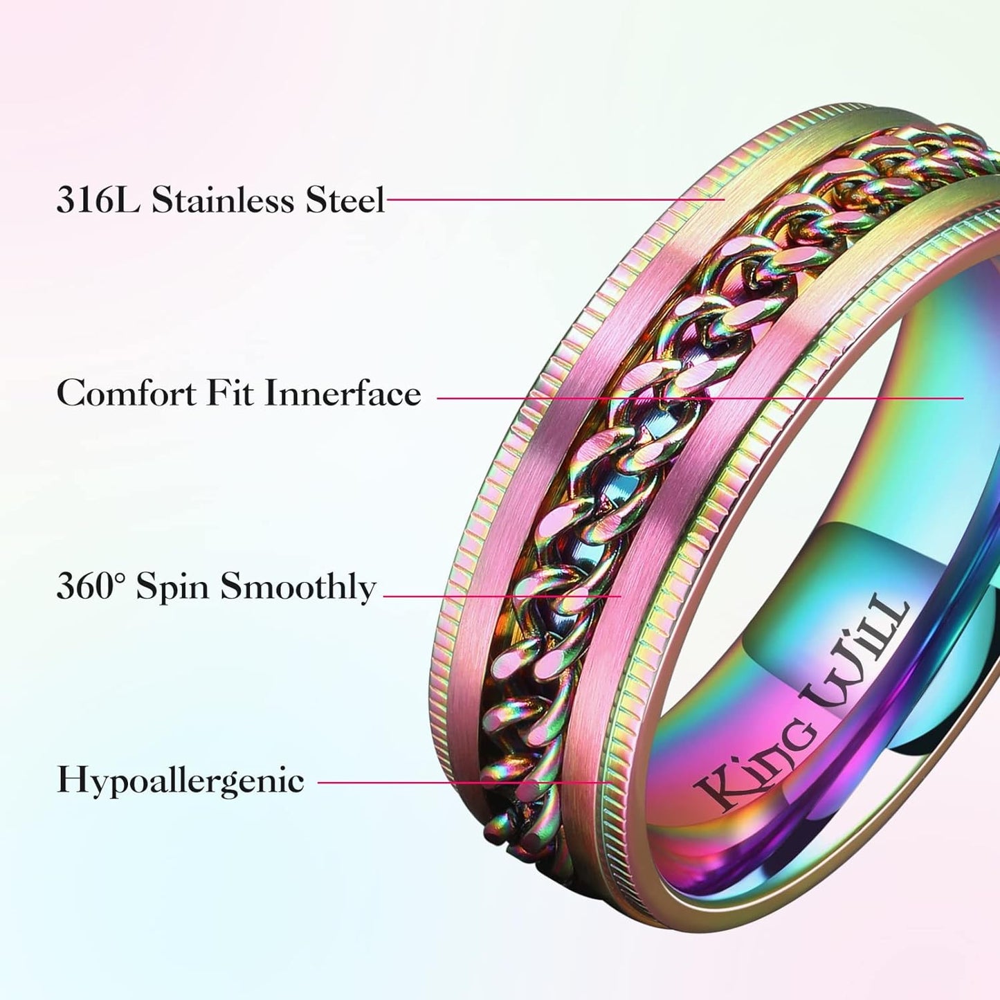 King Will Intertwine 8mm Spinner Ring Stainless Steel Fidget Ring Anxiety Ring for Men Black/Blue/Silver/Gold Fidget Anxiety Ring