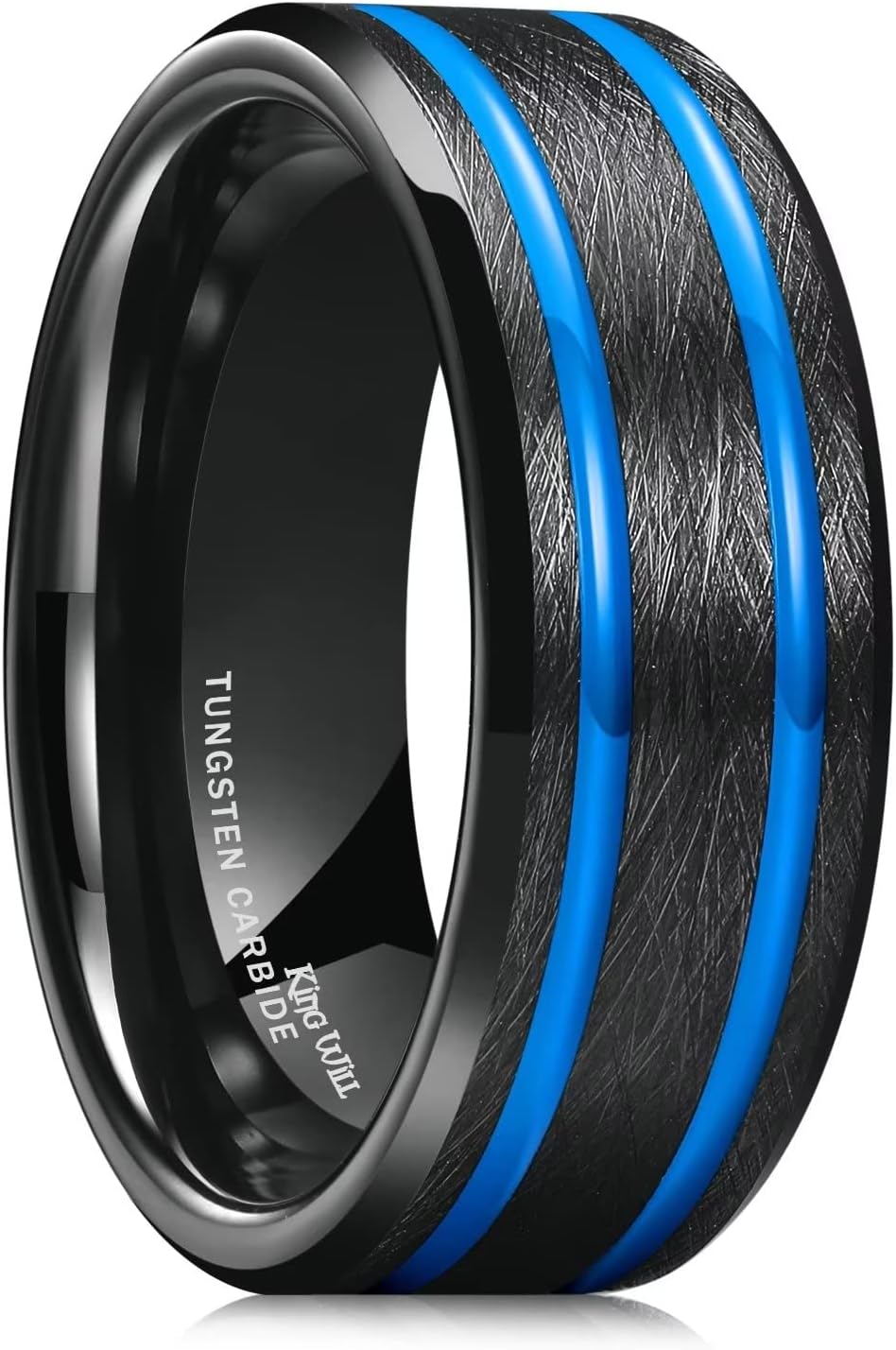King Will 6mm 7mm 8mm Groove Tungsten Carbide Wedding Ring for Men Black/Silver/Rainbow/Rose Gold/Red/Brown/Blue Thin Groove Center Tungsten Wedding Band Matte Finish