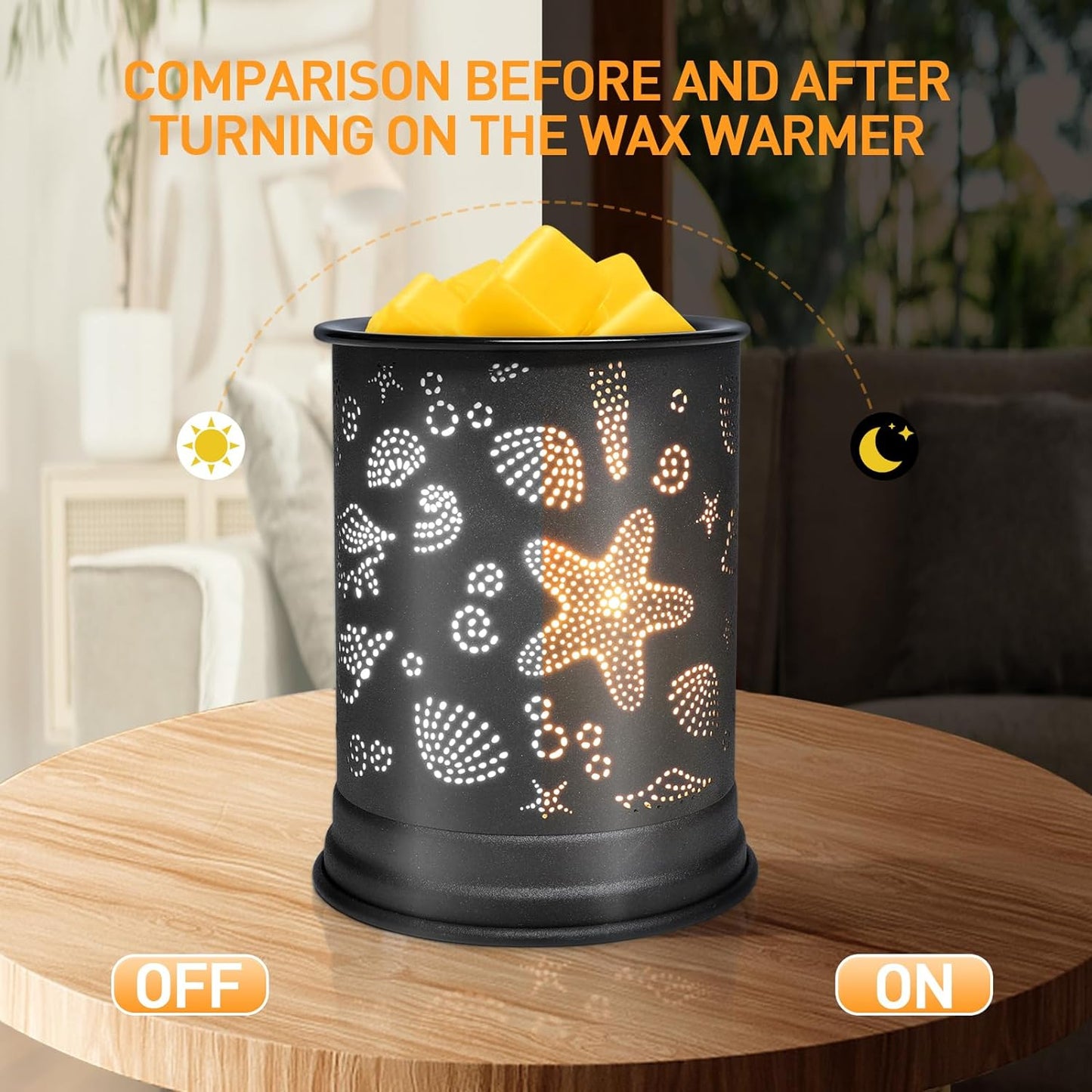 YUWENUS Electric Wax Melt Warmer Metal Wax Warmer for Scented Wax Fragrance Candle Oil Burner with 2 Light Bulbs Home Office Bedroom (Black)