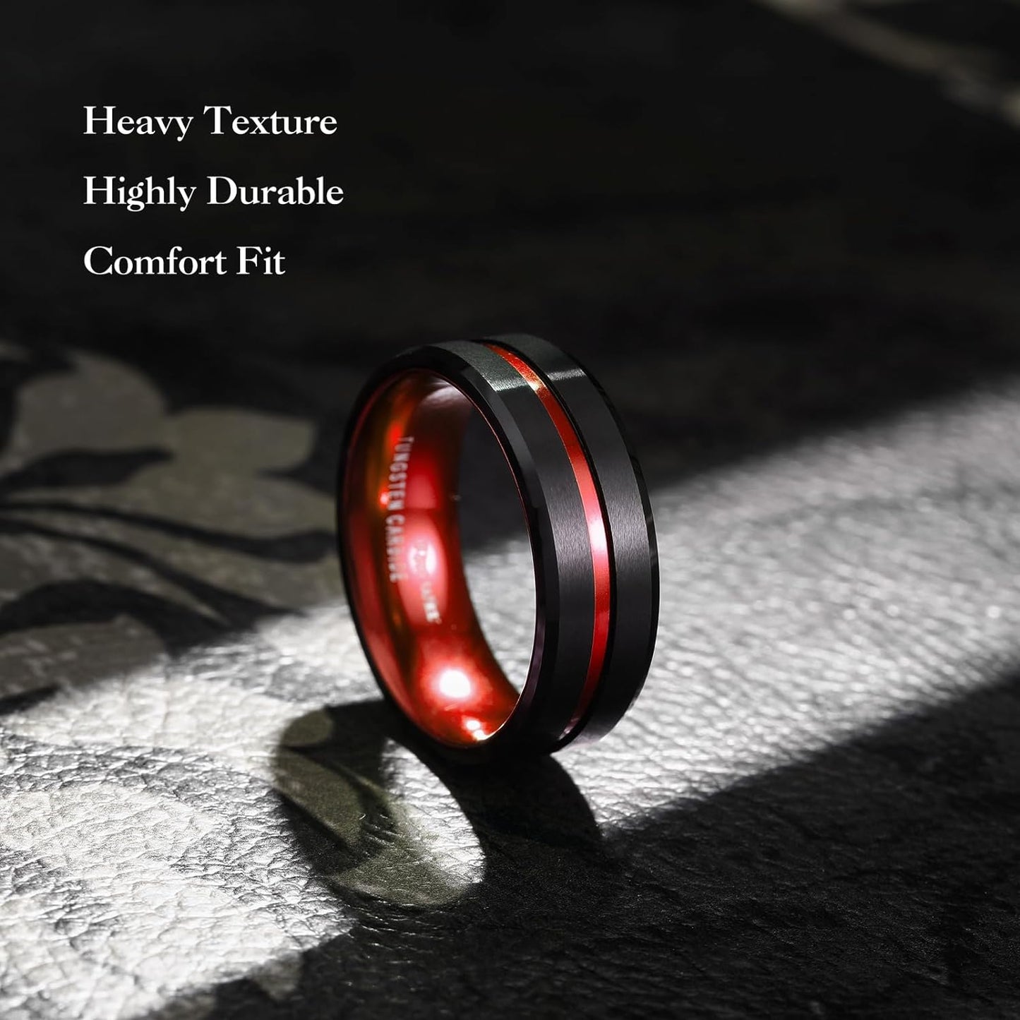 King Will 6mm 7mm 8mm Groove Tungsten Carbide Wedding Ring for Men Black/Silver/Rainbow/Rose Gold/Red/Brown/Blue Thin Groove Center Tungsten Wedding Band Matte Finish