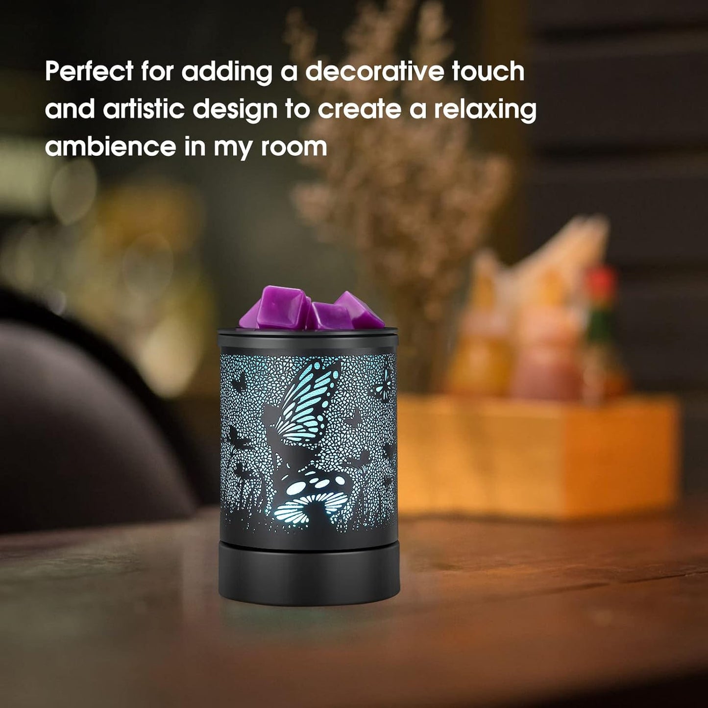 inrorans Sun Moon Star Electric Oil Warmer Black Metal Wax Warmer for Scented Wax with 7 Colors Changing LED nightLight PTC Element Reusable Silicone Liner Scented Wax Warmer for Home Decor…