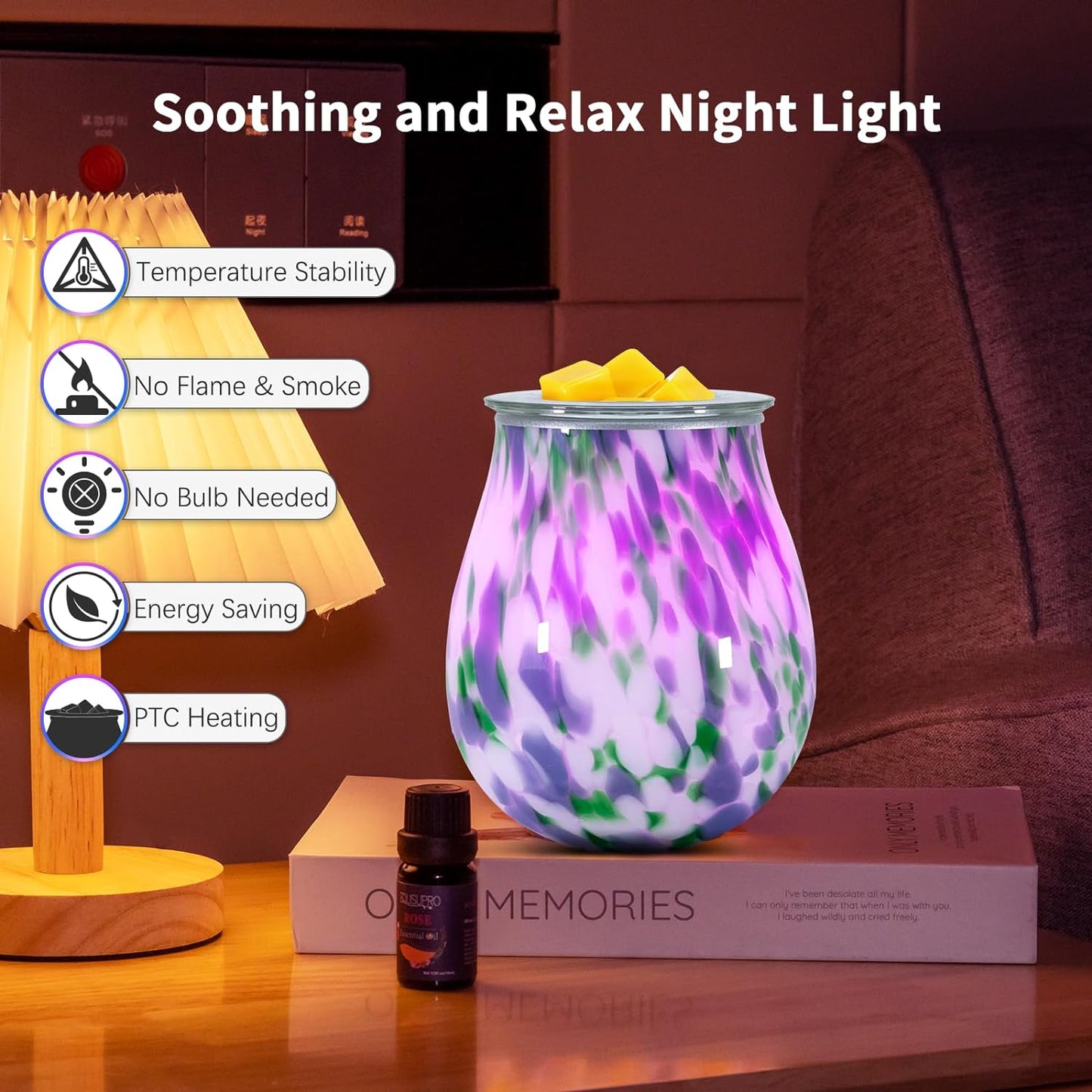 Electric Wax Melts Warmer Burner Essential Oil Warmer Wax Tart Burner Fragrance Night Light Aroma Decorative for Home Office Bedroom Living Room Decor Gifts (Light Green)