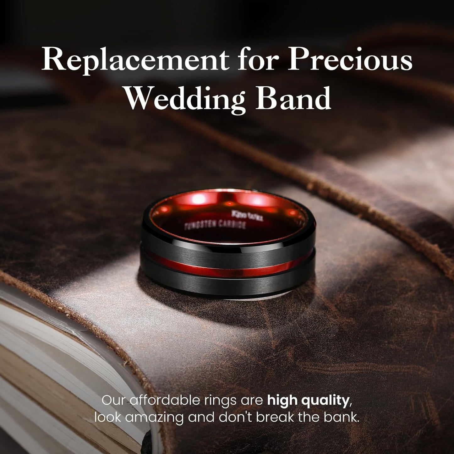 King Will 6mm 7mm 8mm Groove Tungsten Carbide Wedding Ring for Men Black/Silver/Rainbow/Rose Gold/Red/Brown/Blue Thin Groove Center Tungsten Wedding Band Matte Finish