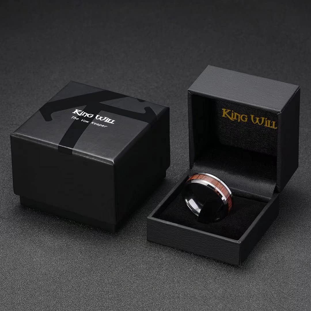 King Will Nature Koa Wood Inlay Tungsten Carbide Wedding Ring 8mm Rose Gold/Blue/Black/Silver High Polished Comfort Fit