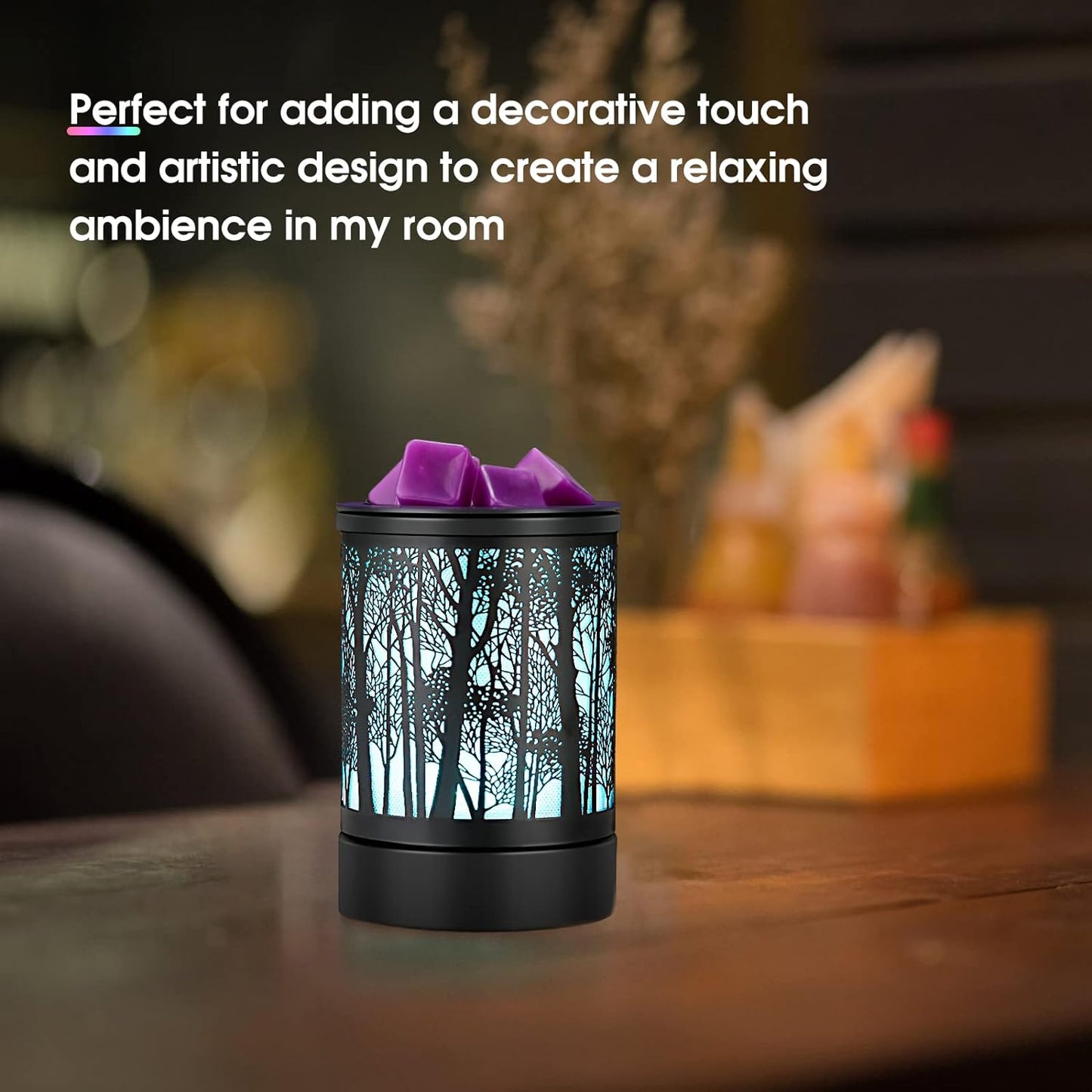 inrorans Sun Moon Star Electric Oil Warmer Black Metal Wax Warmer for Scented Wax with 7 Colors Changing LED nightLight PTC Element Reusable Silicone Liner Scented Wax Warmer for Home Decor…