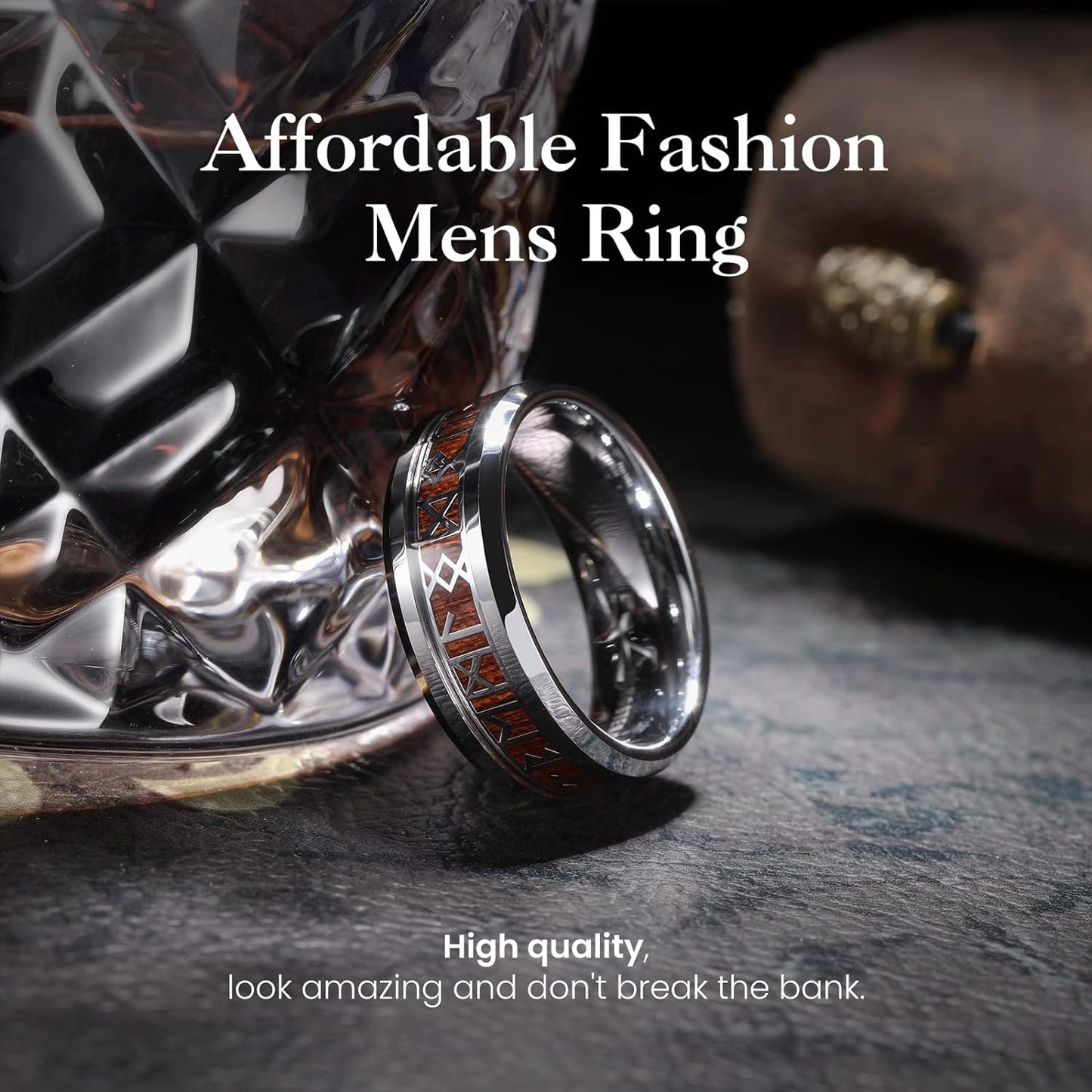 King Will Tungsten Carbide Wedding Band for Men - 8mm Black Plated High Polished Inlay Norse Viking Rune Rings for Any Ocassion Ring Comfort Fit