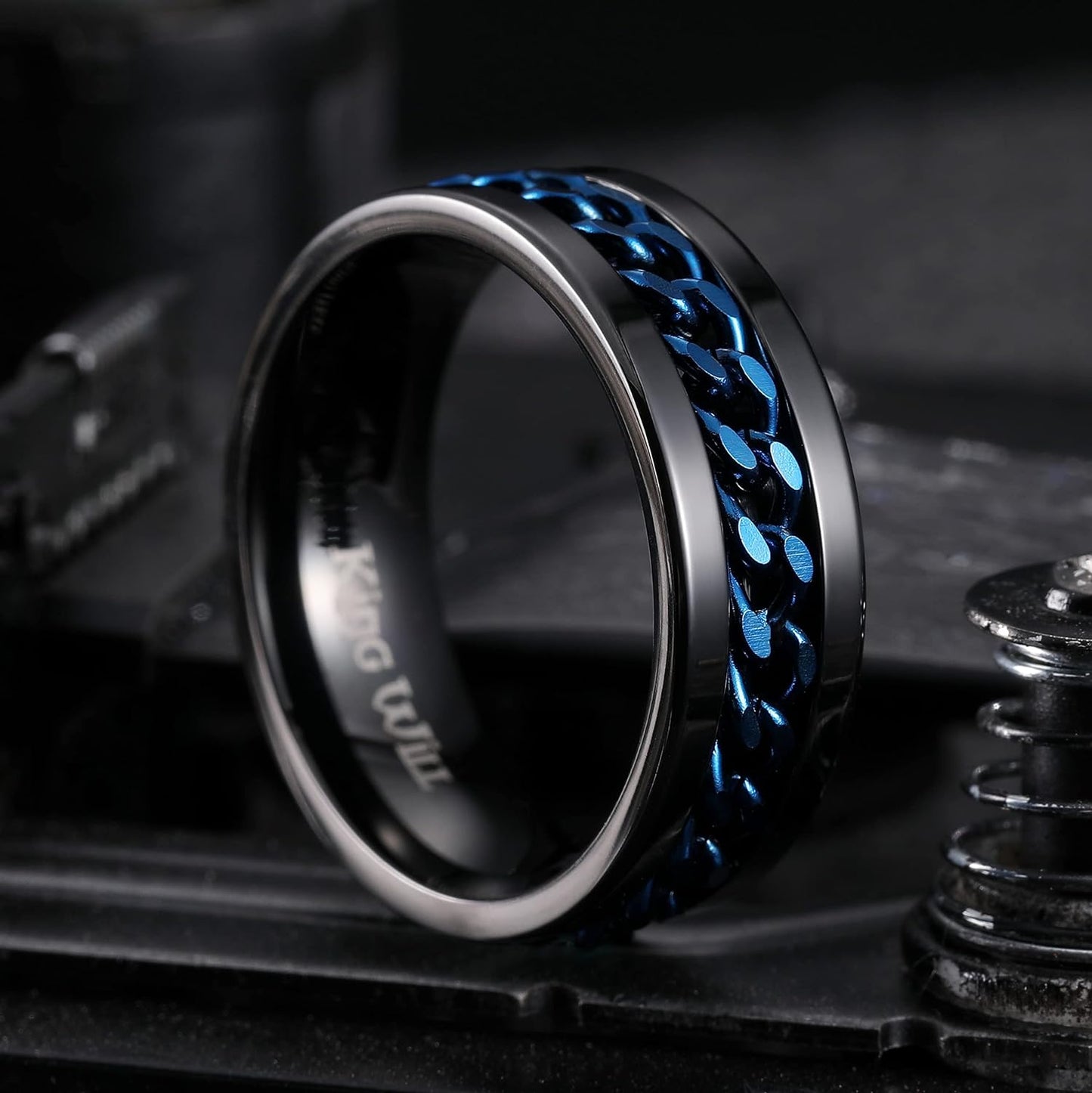 King Will Intertwine 8mm Spinner Ring Stainless Steel Fidget Ring Anxiety Ring for Men Black/Blue/Silver/Gold Fidget Anxiety Ring