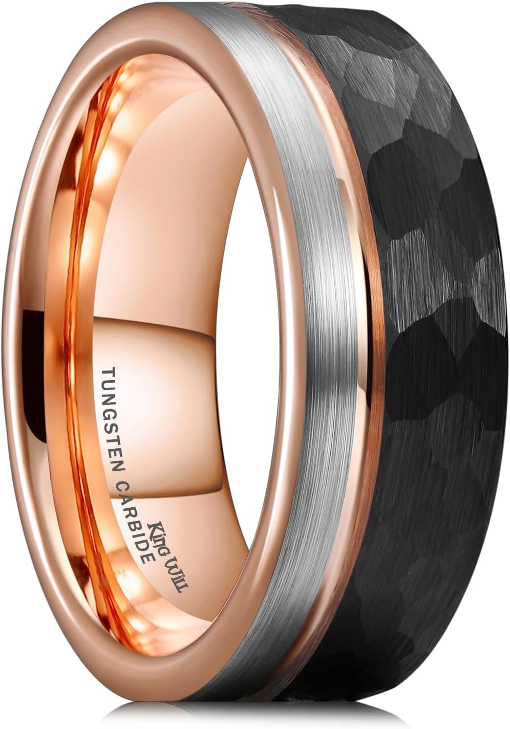 King Will LOOP Mens Women Tungsten Carbide Wedding Band 6mm/8mm Rose Gold Line Ring Black Silver Blue Brushed Gold Groove Tungsten rings Comfort Fit